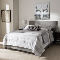 Baxton Studio CF8747-H-Light Grey-Queen Hampton Modern and Contemporary Light Grey Fabric Upholstered Queen Size Bed